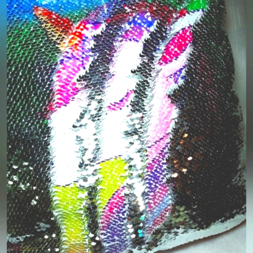 Unicorn Pillow Case Colorful Silver Rainbow Sequins w/ Zipper Kids Home Bedding - Picture 5 of 14
